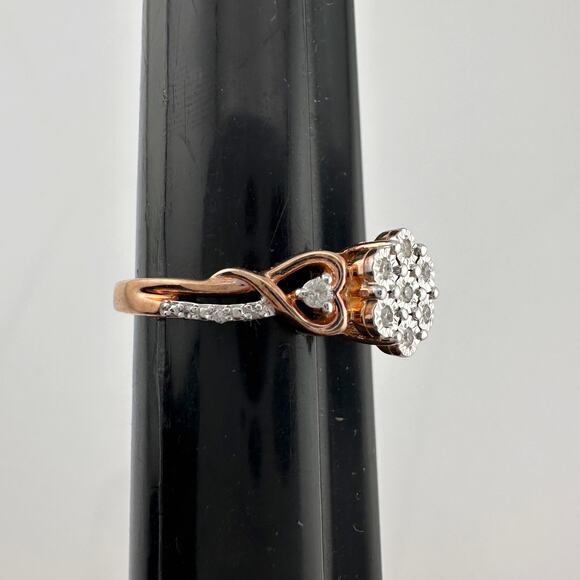 Two Tone Diamond Cluster Ring with Hearts on sides - size 7 - Picture 14 of 16